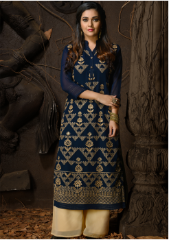 Blue Color Designer Georgette Kurti